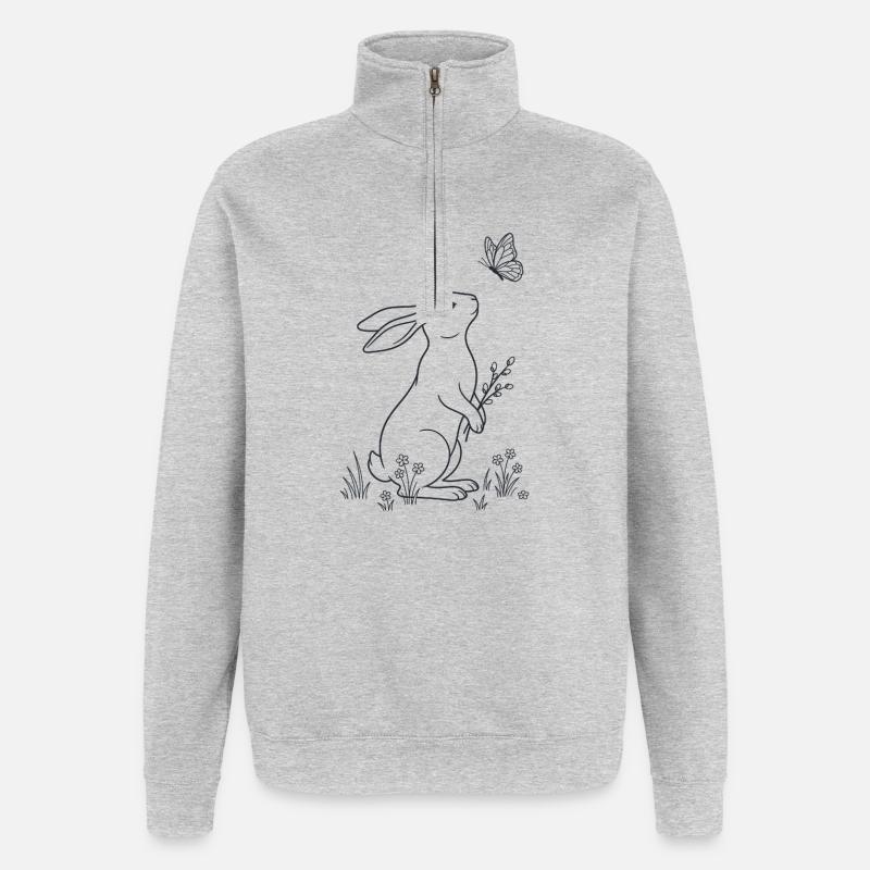 Lapin de Pâques et Papillon – LineArt - Sweat à zip 1/4 - gris chiné