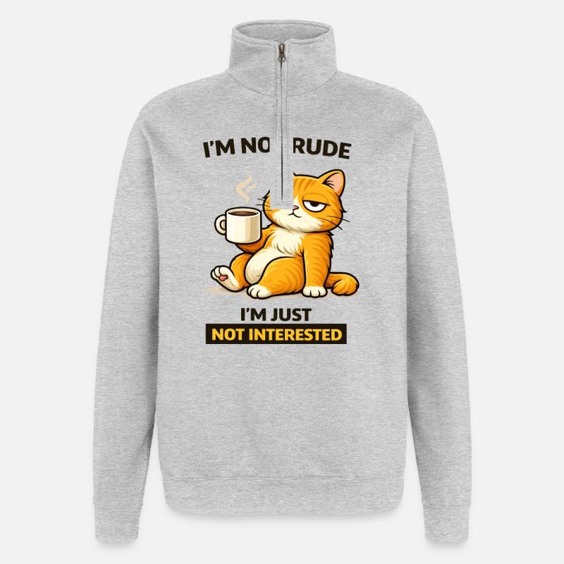 Mürrische Katzenkaffee-Einstellung - Quarter-Zip-Sweatshirt - Grau meliert