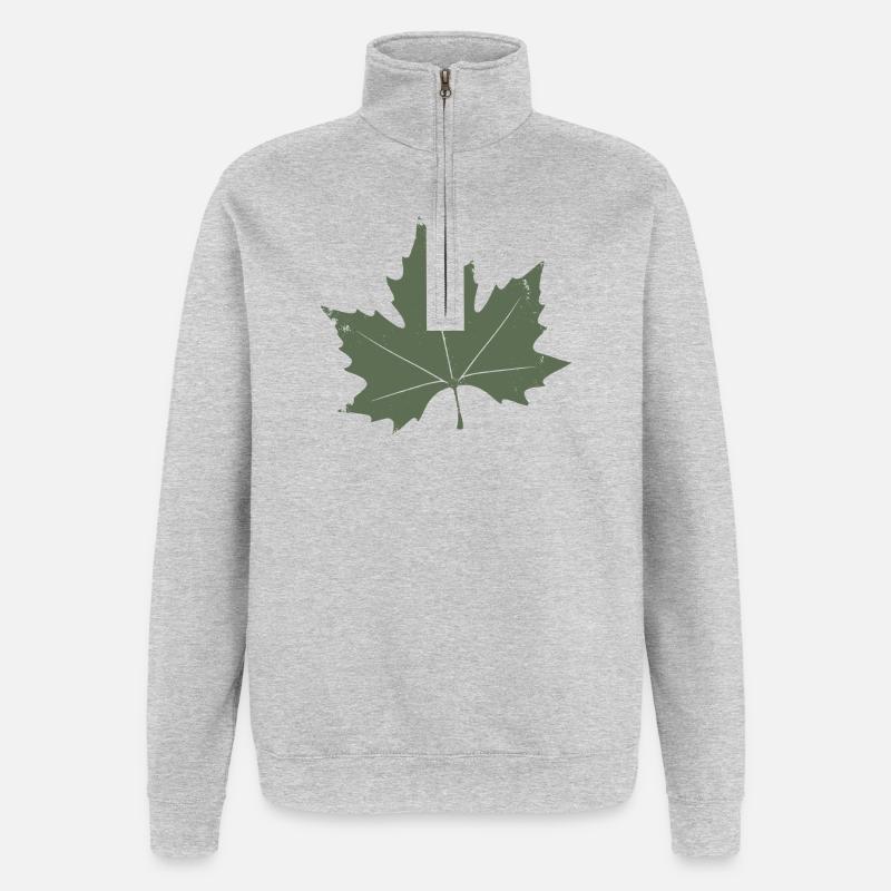 Feuille d’érable verte - Sweat à zip 1/4 - gris chiné
