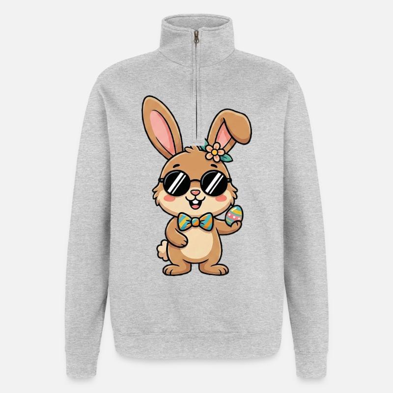 Easter Cool Easter Bunny Sunglasses - Quarter-Zip Sweatshirt - heather grey