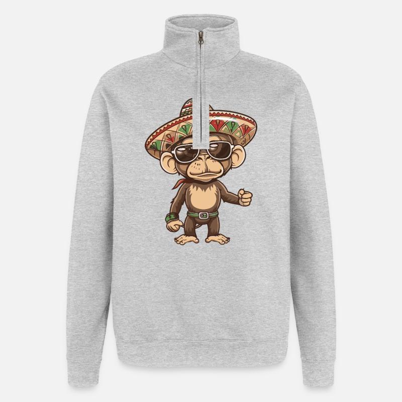 Monkey Comic Funny Sombrero - Quarter-Zip Sweatshirt - heather grey