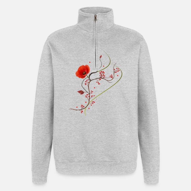 Ikebana Collage mit Mohnblume Zen Stil - Quarter-Zip-Sweatshirt - Grau meliert