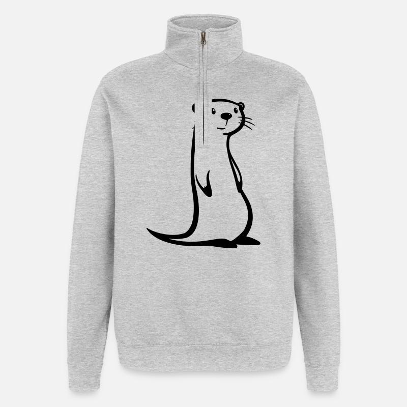 loutre - Sweat à zip 1/4 - gris chiné