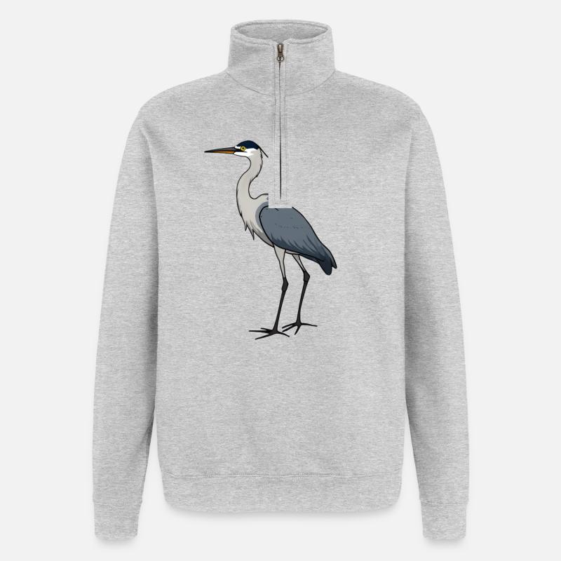 Héron cendré - Sweat à zip 1/4 - gris chiné