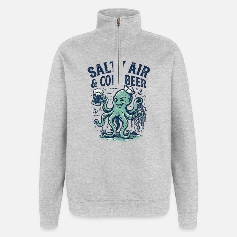Cold Beer Squid - Quarter-Zip Sweatshirt - heather grey