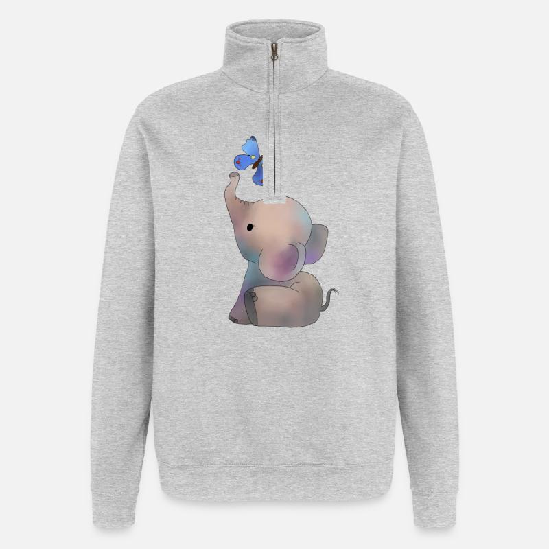 Elefant mit Schmetterling - Quarter-Zip-Sweatshirt - Grau meliert