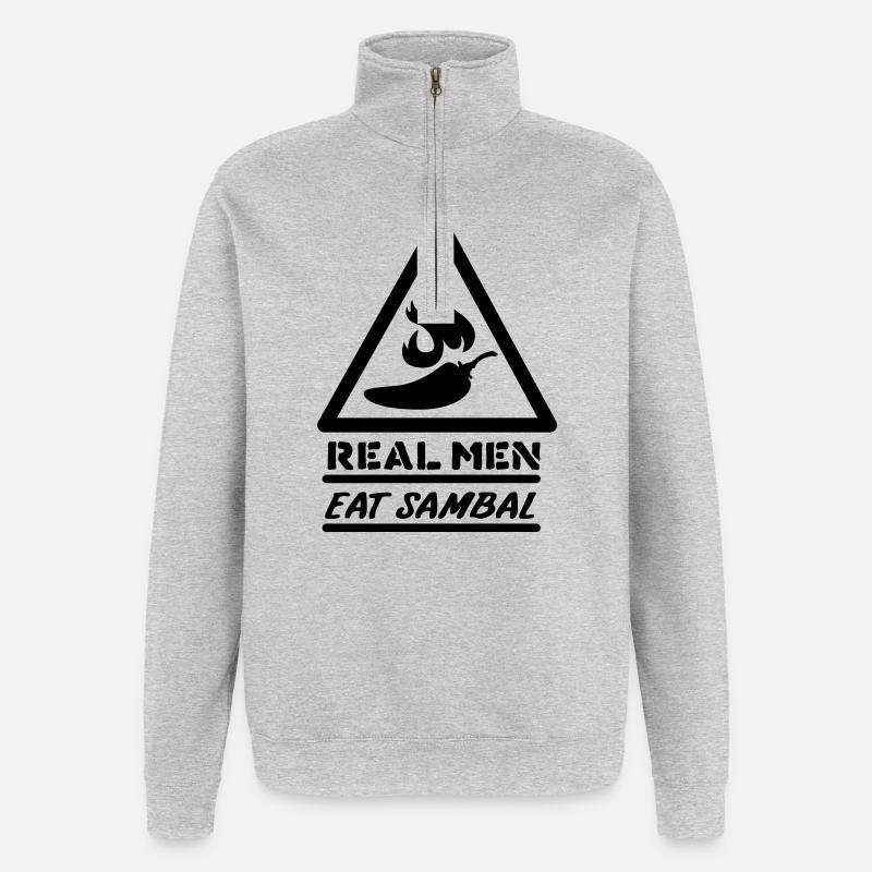 Les vrais hommes mangent le sambal - Sweat à zip 1/4 - gris chiné