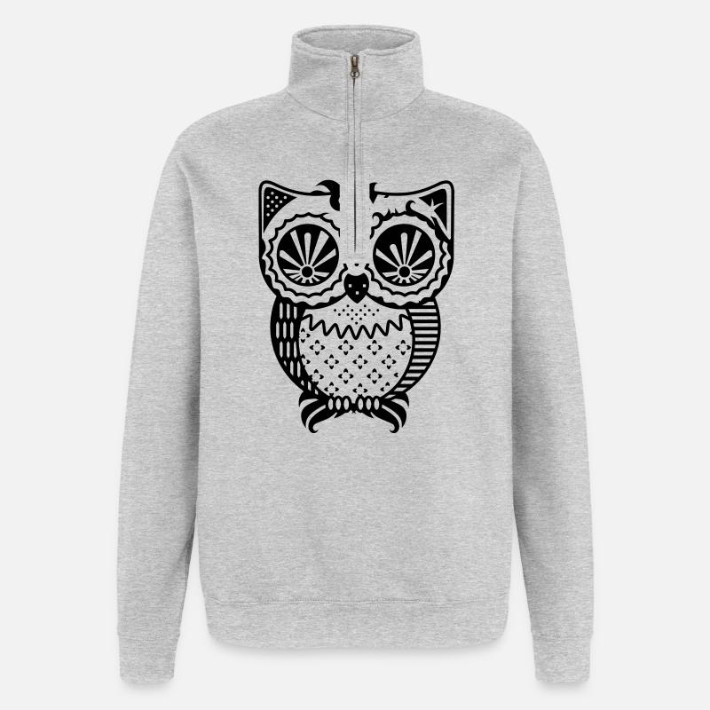Un hibou de patchwork - Sweat à zip 1/4 - gris chiné