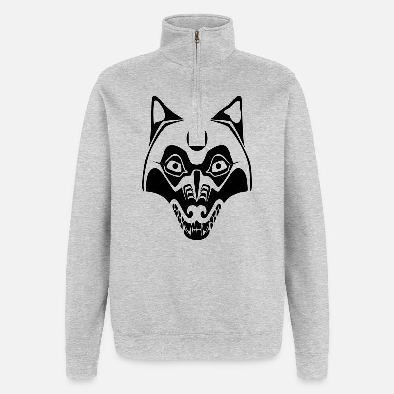 wolf - maske mond - Quarter-Zip-Sweatshirt - Grau meliert