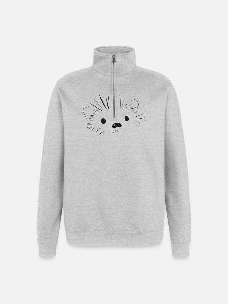 🦔 Mignon hérisson amour doux - Sweat à zip 1/4 - gris chiné