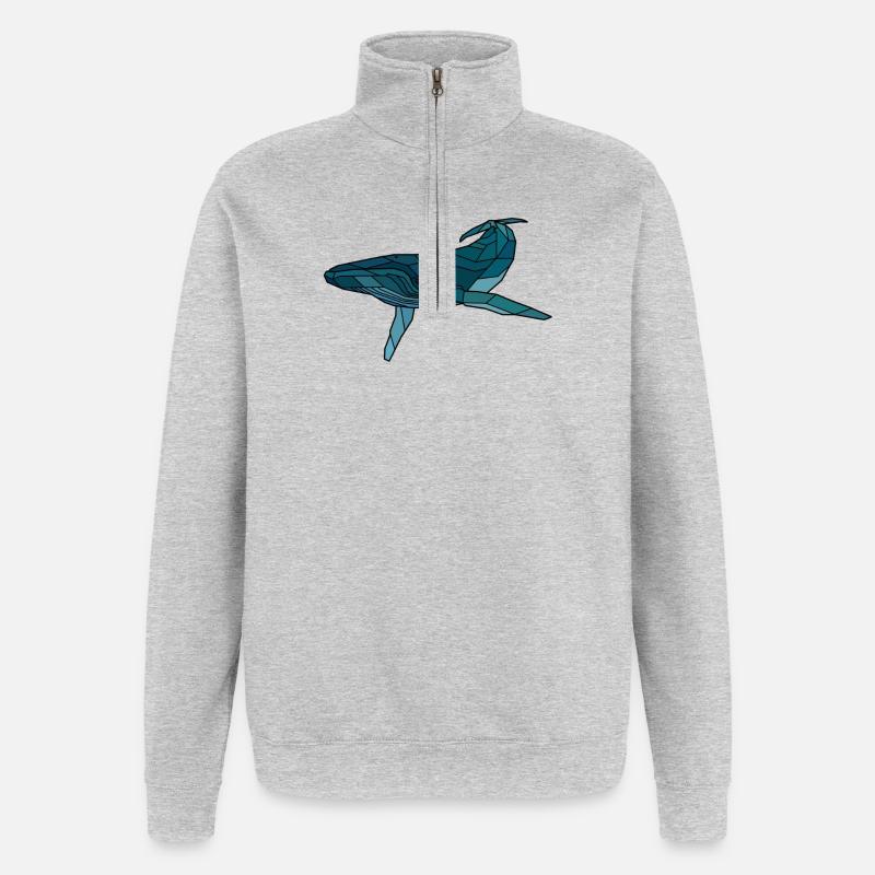 Baleine à bosse blanche - Sweat à zip 1/4 - gris chiné