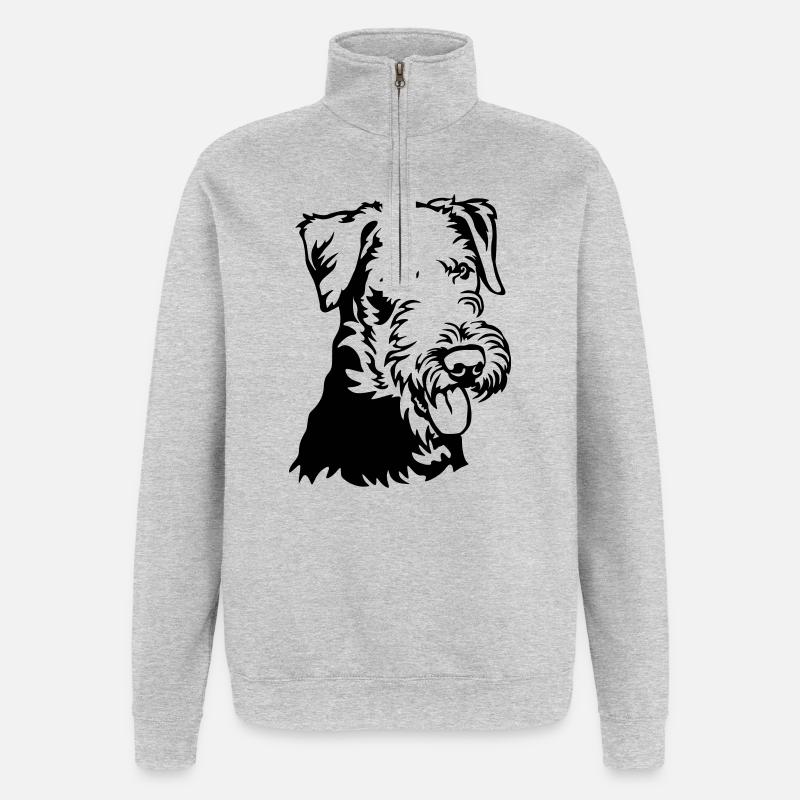 Airedale Terrier Head - Quarter-Zip Sweatshirt - heather grey