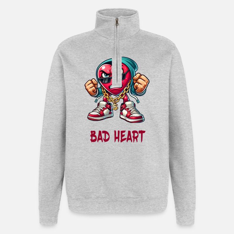 Böses Herz Design - Quarter-Zip-Sweatshirt - Grau meliert