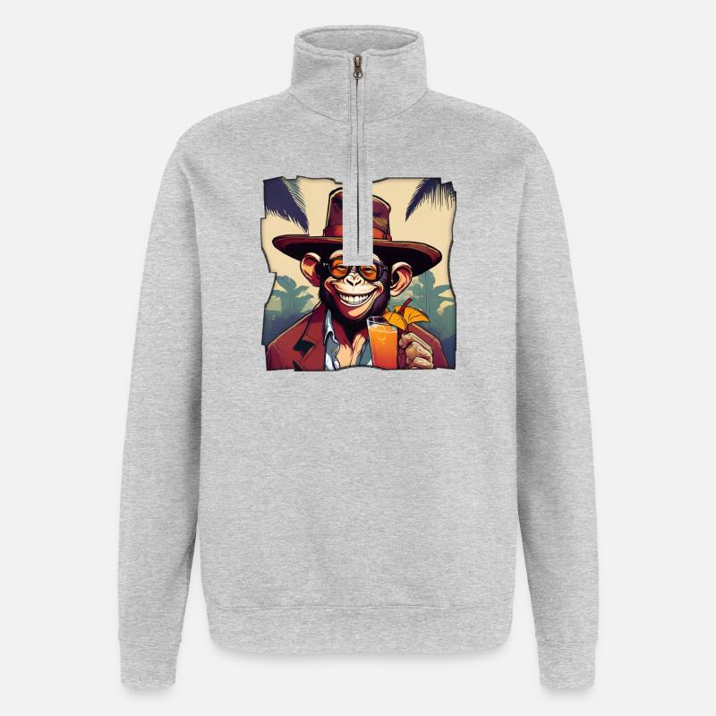 Monkey with cocktail! - Quarter-Zip Sweatshirt - heather grey