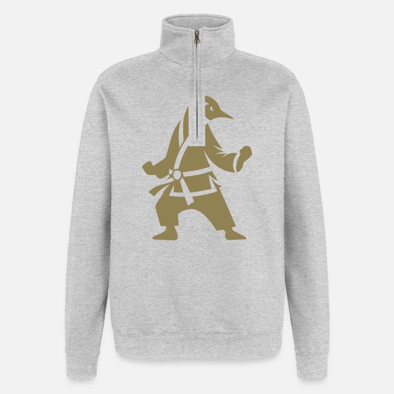 Pinguin Karate Kampfkunst Silhouette - Quarter-Zip-Sweatshirt - Grau meliert