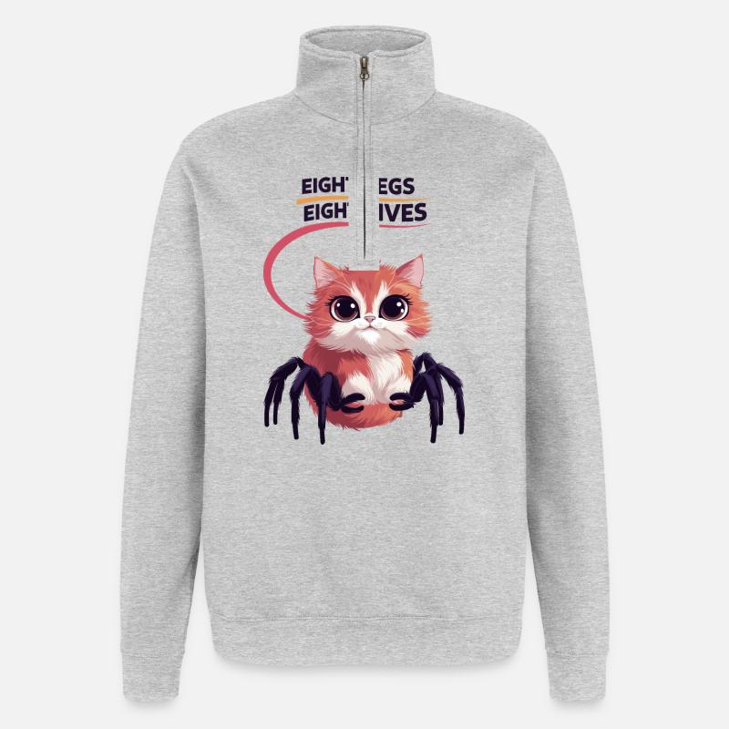 Chat araignées mignonnes - Sweat à zip 1/4 - gris chiné