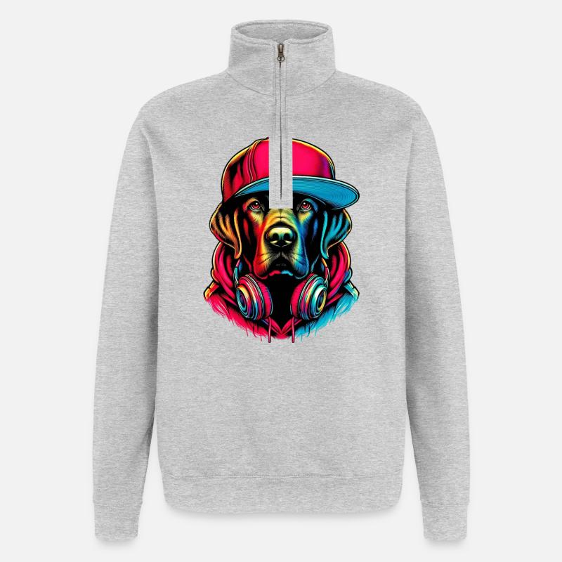 Hund - Quarter-Zip-Sweatshirt - Grau meliert