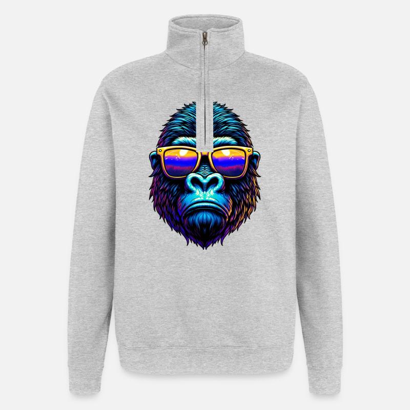 Gorille - Sweat à zip 1/4 - gris chiné