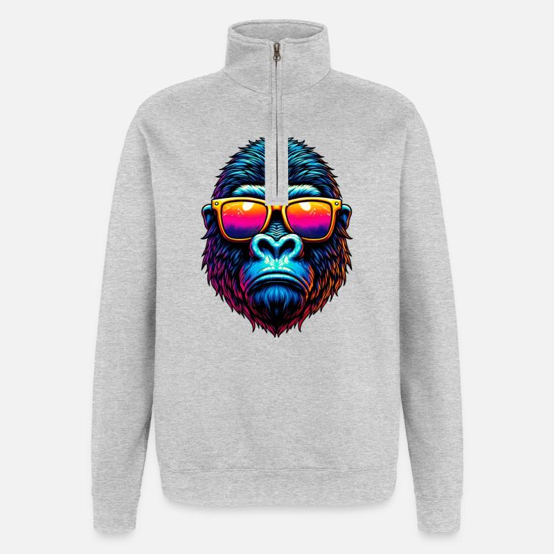 Gorille - Sweat à zip 1/4 - gris chiné