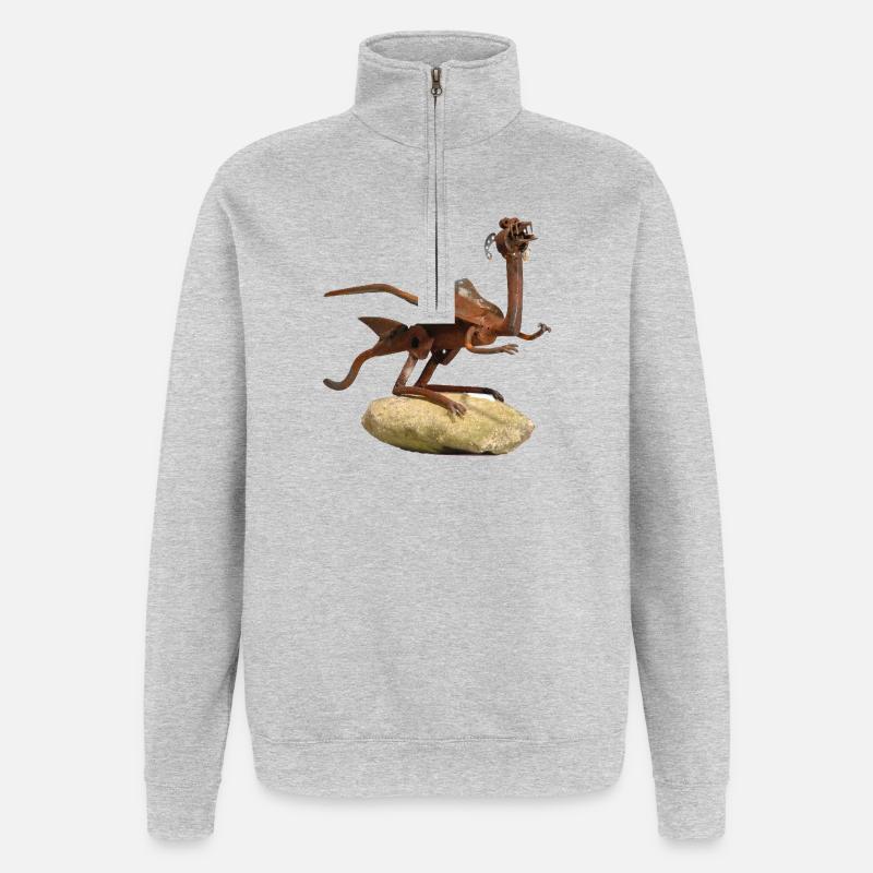 Rostiger Metall-Drachen auf Stein - Quarter-Zip-Sweatshirt - Grau meliert
