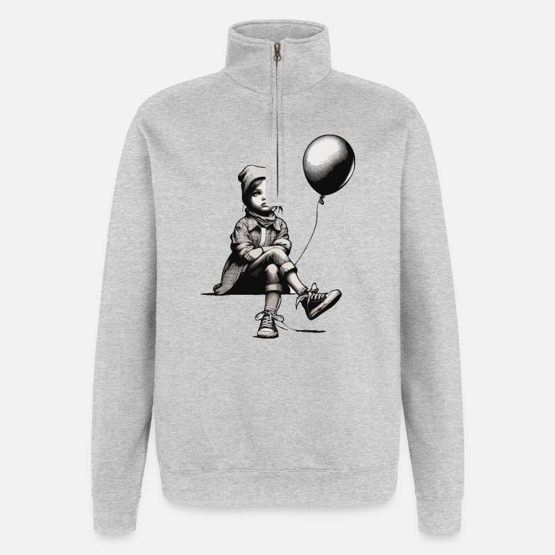 Mädchen mit Luftballon - Quarter-Zip-Sweatshirt - Grau meliert