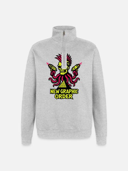 ONG Skull Punk - Sweat à zip 1/4 - gris chiné