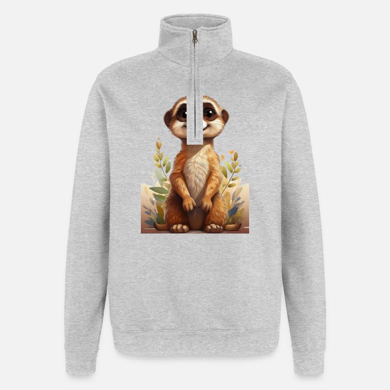 Dessin de suricate mignon - Sweat à zip 1/4 - gris chiné