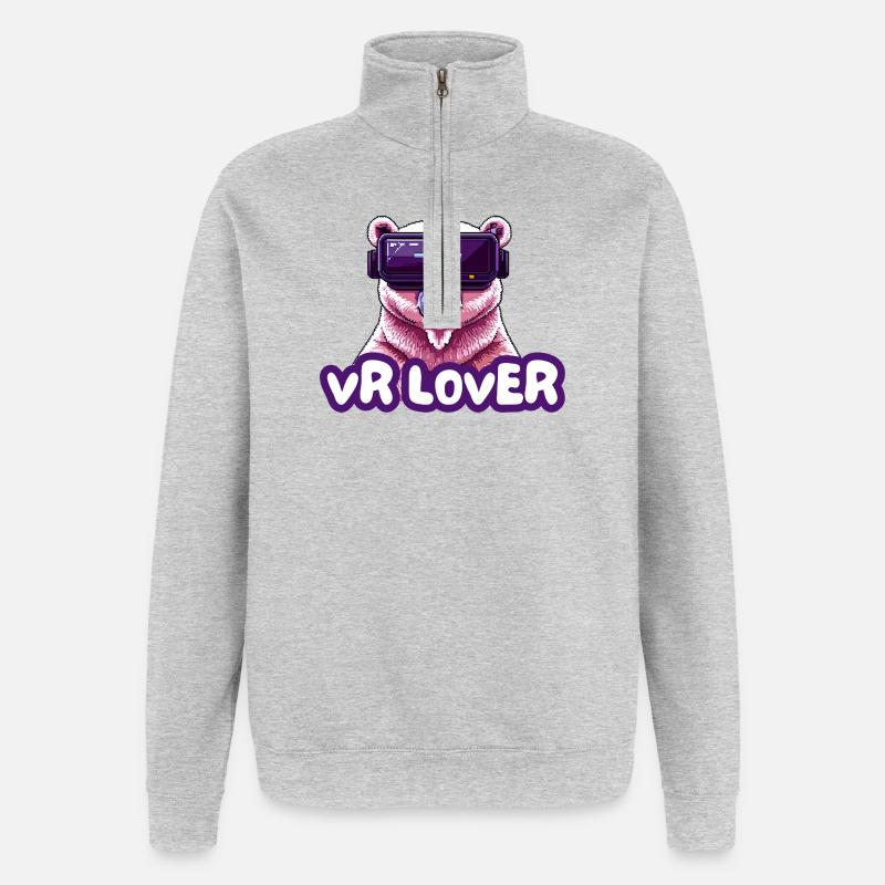 VR Bear with Virtual Reality Glasses - Quarter-Zip Sweatshirt - heather grey