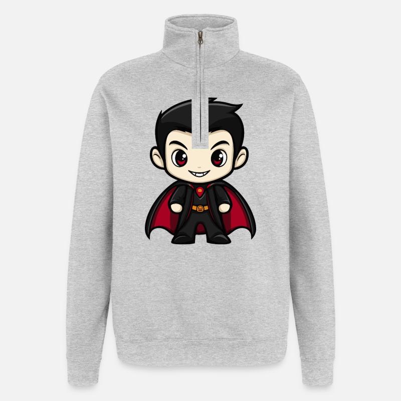 Bande dessinée de vampire - Sweat à zip 1/4 - gris chiné
