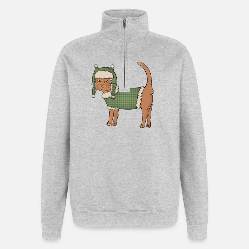 Chat-pka - Sweat à zip 1/4 - gris chiné