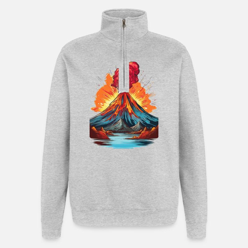 Vulkanausbruch mit Lavafluss - Quarter-Zip-Sweatshirt - Grau meliert