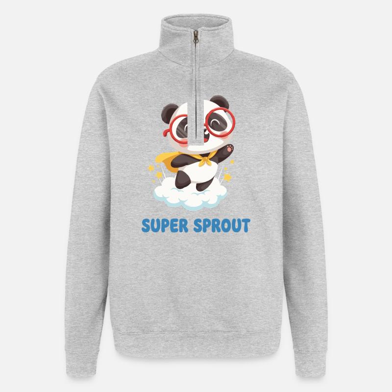 Süßer Super Sprout Panda mit Kappe - Quarter-Zip-Sweatshirt - Grau meliert