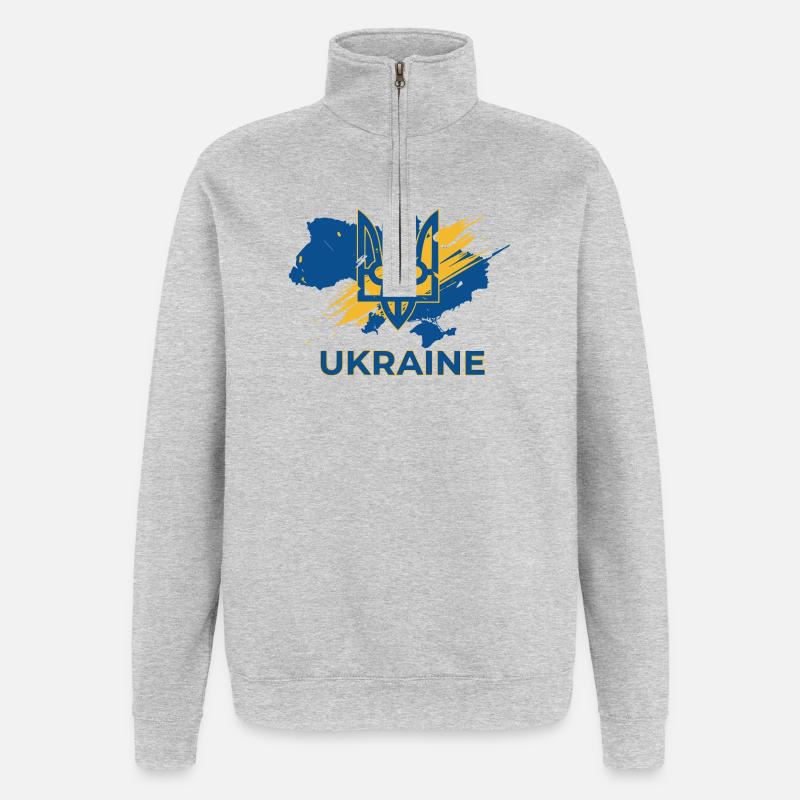 Impression du logo Trident Wave Ukraine - Sweat à zip 1/4 - gris chiné
