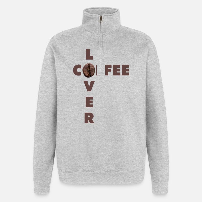 Kaffeeliebhaber-Design mit echter Bohne - Quarter-Zip-Sweatshirt - Grau meliert