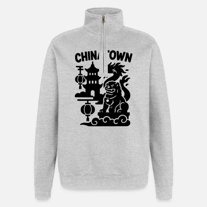 Quartier chinois - Sweat à zip 1/4 - gris chiné