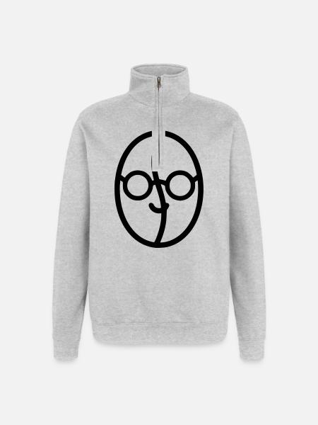 Kaffee-Liebe: Kaffeebohne mit Brille - Quarter-Zip-Sweatshirt - Grau meliert