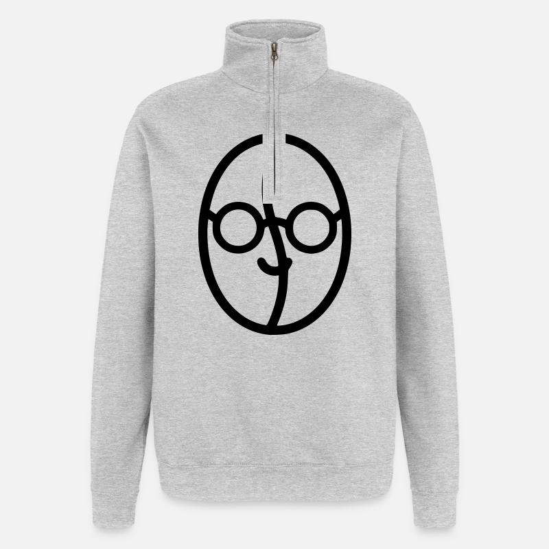 Kaffee-Liebe: Kaffeebohne mit Brille - Quarter-Zip-Sweatshirt - Grau meliert