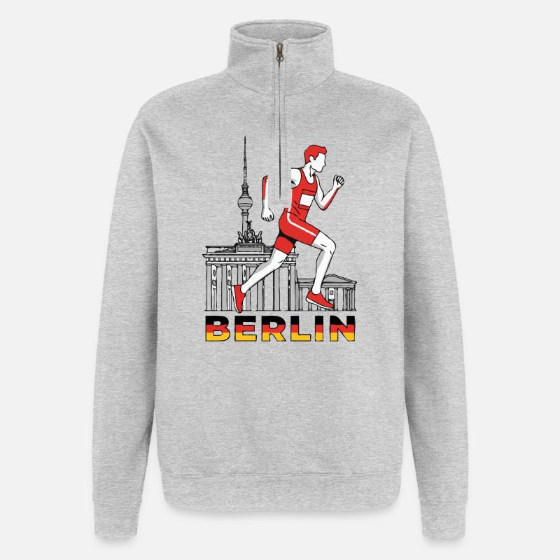 Berlin Runner - Sweat à zip 1/4 - gris chiné
