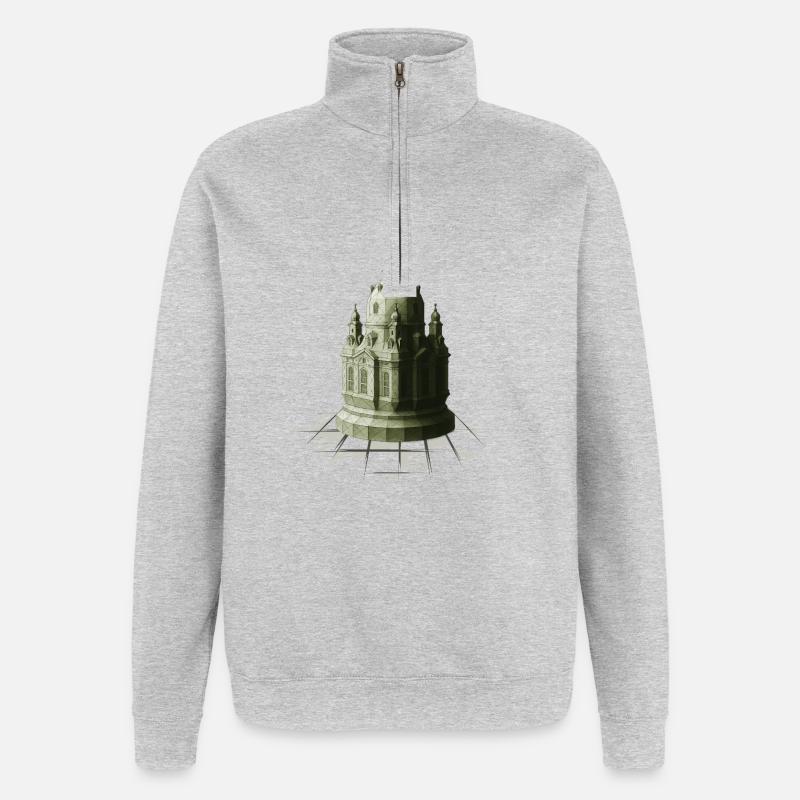 Dames d’échecs à bas polygon Frauenkirche - Sweat à zip 1/4 - gris chiné