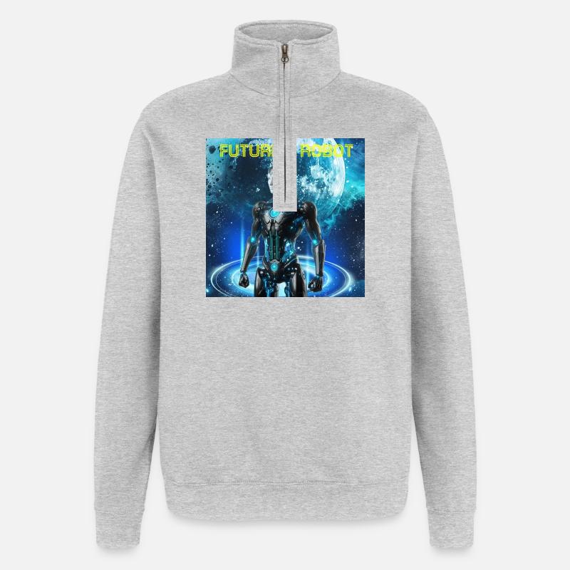 Futuristischer Roboter im Neonkosmos - Quarter-Zip-Sweatshirt - Grau meliert