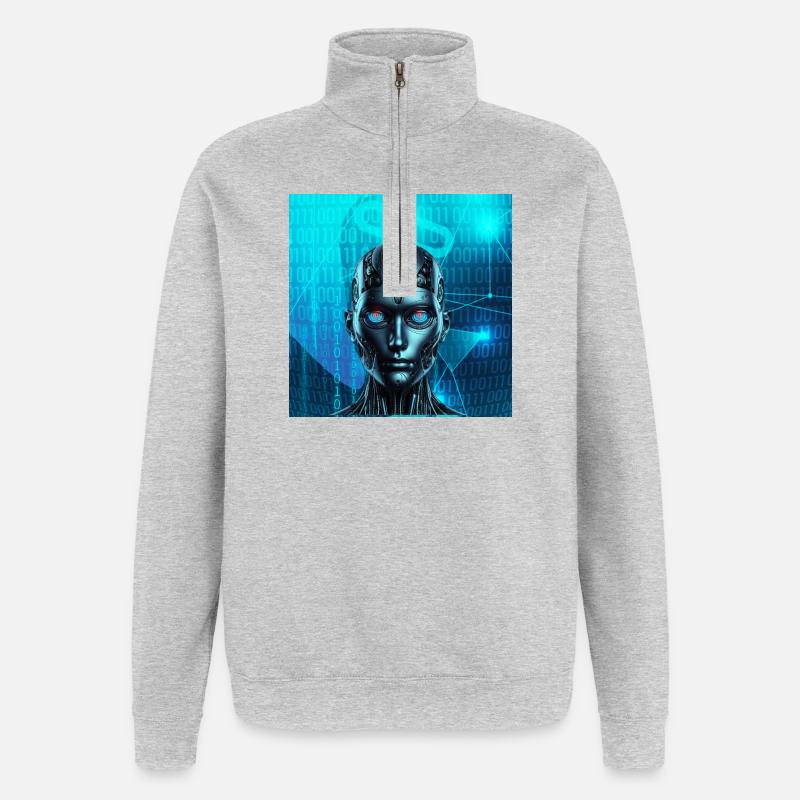 Robot Face - Sweat à zip 1/4 - gris chiné
