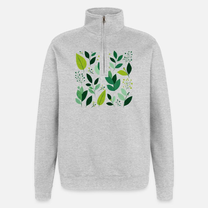Feuilles vertes - Sweat à zip 1/4 - gris chiné