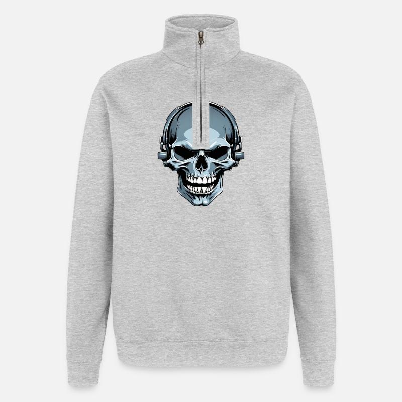 Schädel mit Kopfhörern Illustration - Quarter-Zip-Sweatshirt - Grau meliert