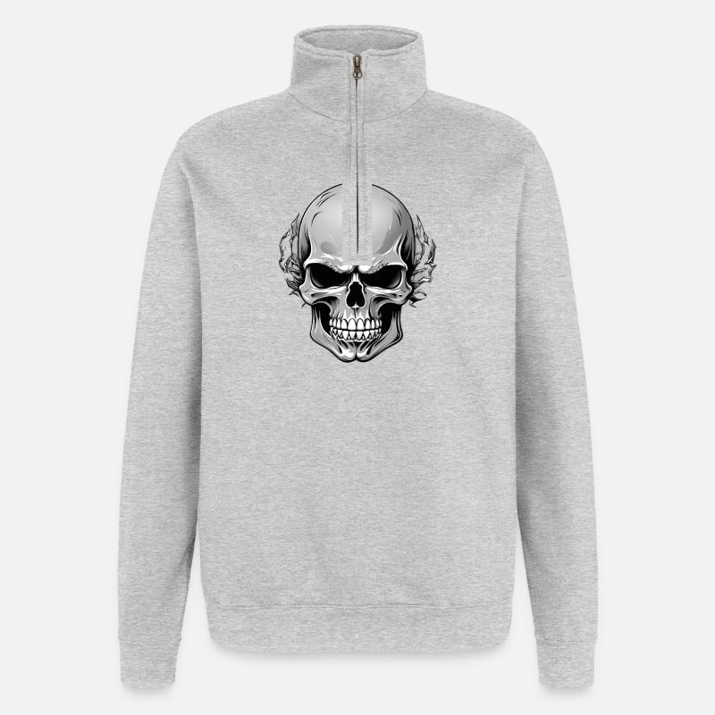 Skull with dark leaf wreath - Quarter-Zip Sweatshirt - heather grey