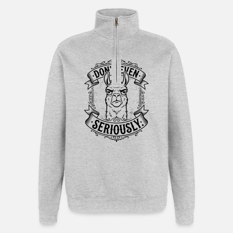 Ne faites même pas - Lama Design - Sweat à zip 1/4 - gris chiné