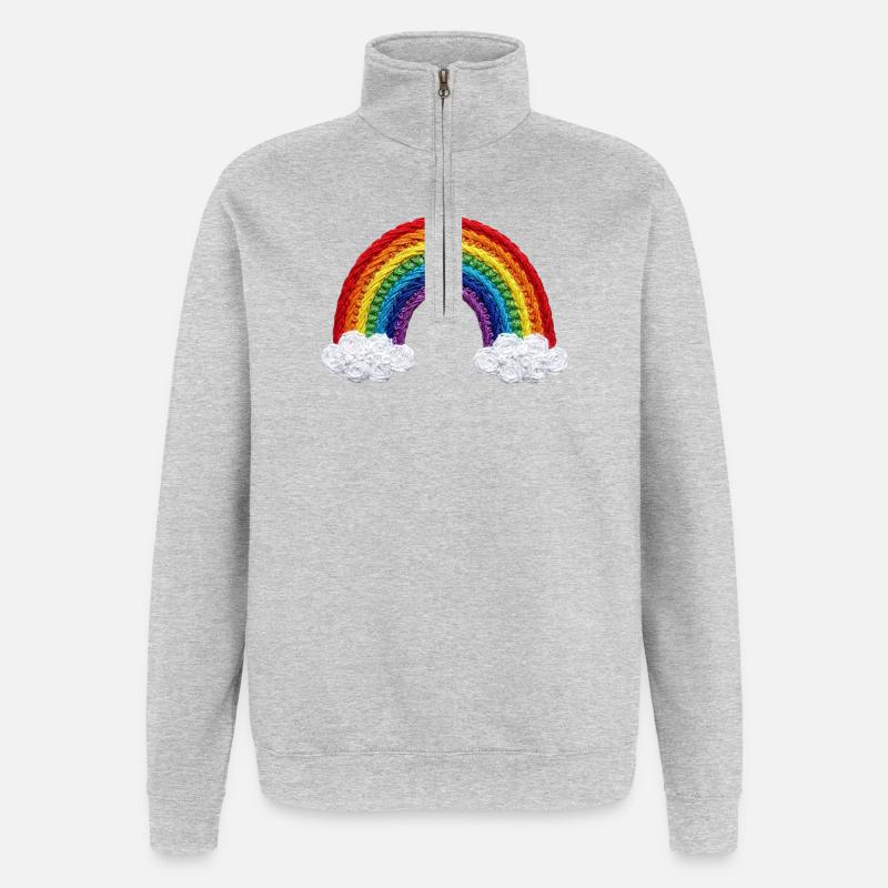 Rainbow in embroidered look (printed) - Quarter-Zip Sweatshirt - heather grey