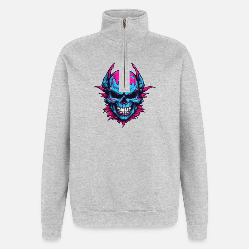 Neon Teufels Schädel - Quarter-Zip-Sweatshirt - Grau meliert