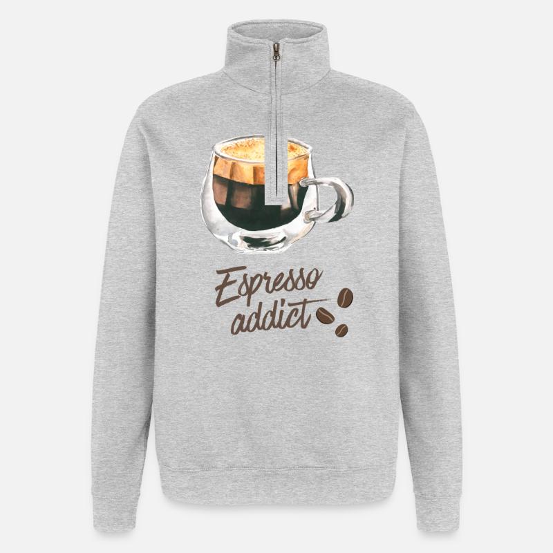 Espresso Addict - Art du café aquarelle - Sweat à zip 1/4 - gris chiné