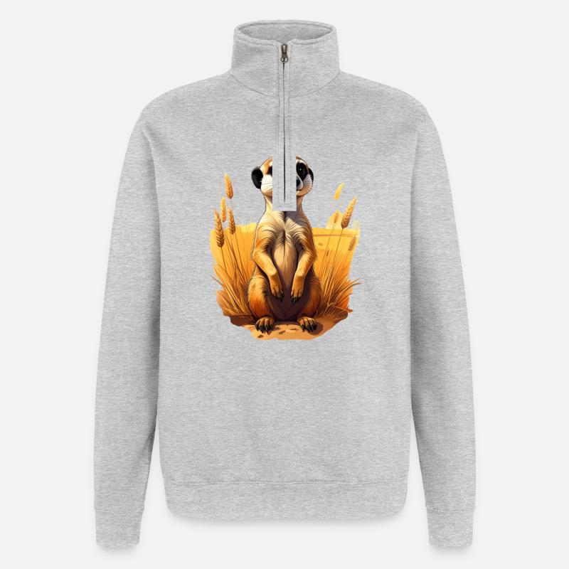 Ein Erdmännchen in der Savanne - Quarter-Zip-Sweatshirt - Grau meliert