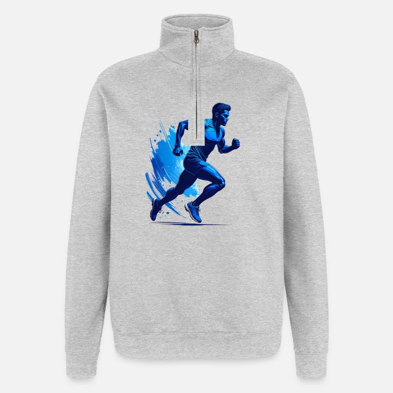 Silhouette eines Läufers - Quarter-Zip-Sweatshirt - Grau meliert
